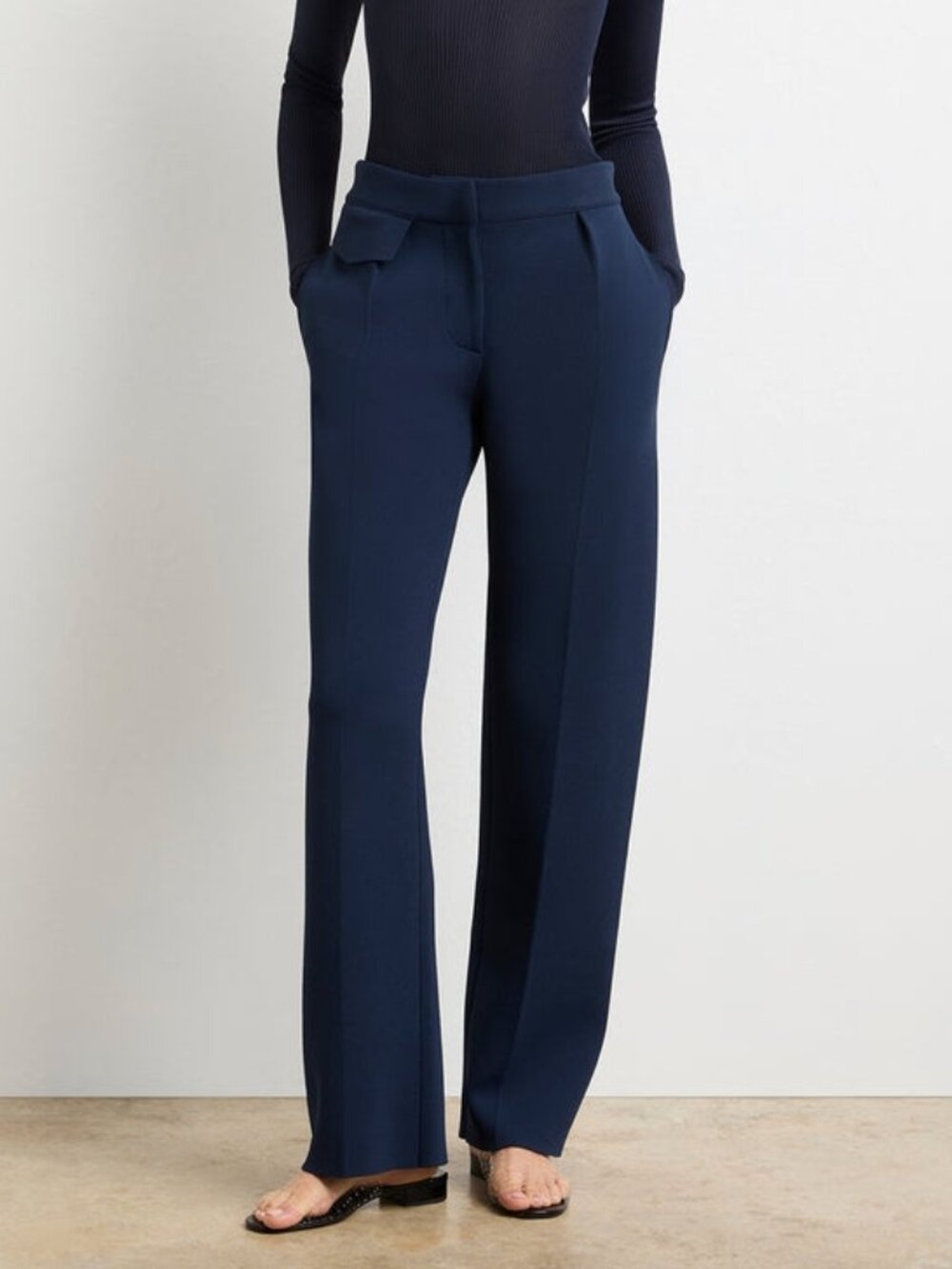 1895$ Brandon Maxwell Cecily Tailored Knit Straight-Leg Trousers Size M Navy